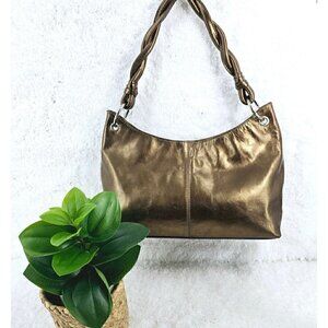 Dark Antique Gold Smooth Leather Shoulder Bag